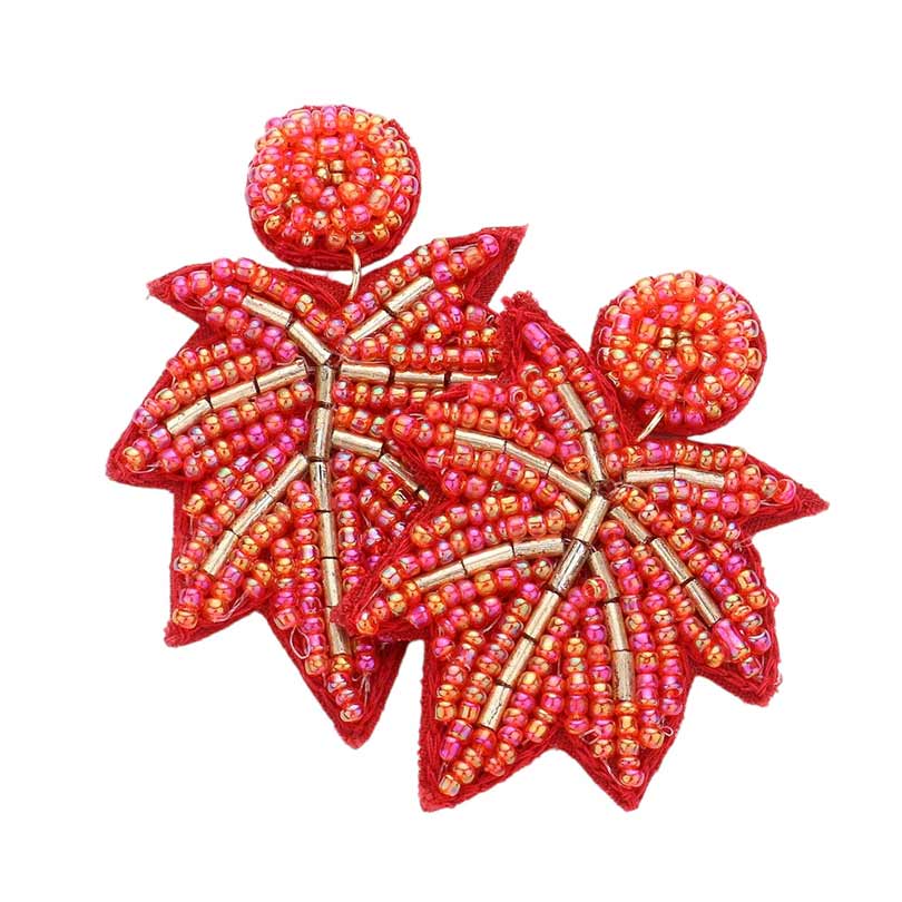 Felt Back Beaded Maple Leaf Dangle Earrings - Madeline Love - Flyclothing LLC