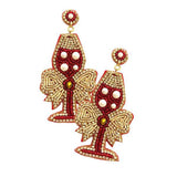 Felt Back Beaded Pearl Embellished Champagne Dangle Earrings - Madeline Love - Flyclothing LLC