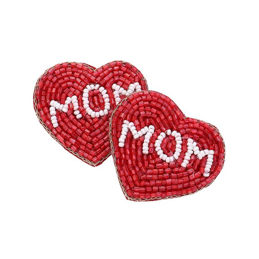 Felt Back MOM Message Heart Beaded Earrings - Madeline Love - Flyclothing LLC