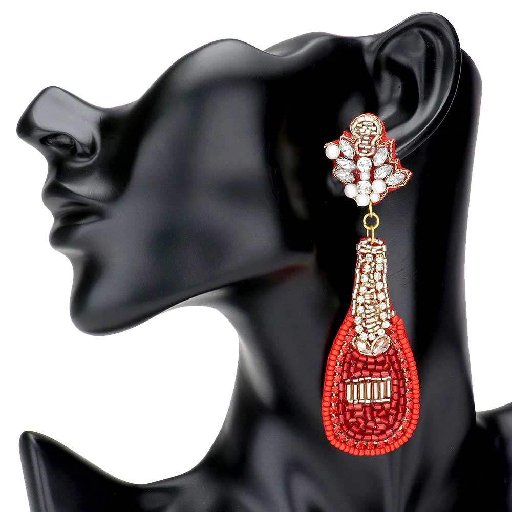Felt Back Multi Beaded Champagne Dangle Earrings - Madeline Love - Flyclothing LLC