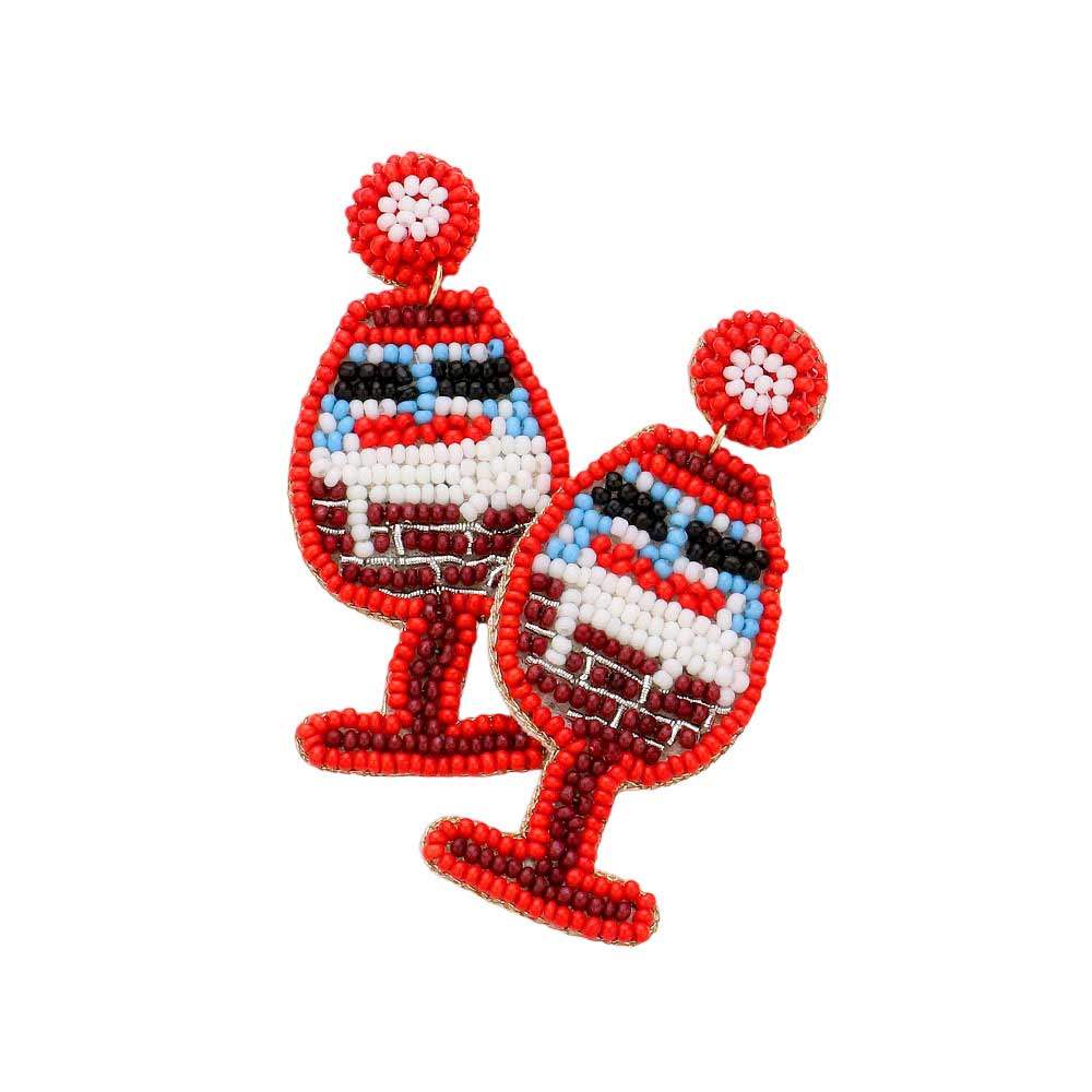 Felt Back Seed Beaded Christmas Wine Dangle Earrings - Madeline Love - Flyclothing LLC