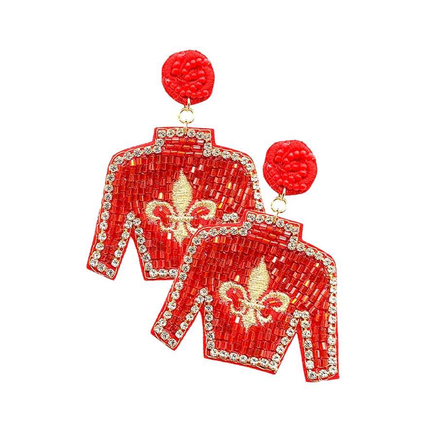 Felt Back Seed Beaded Fleur de Lis Mardi Gras Earrings - Madeline Love - Flyclothing LLC