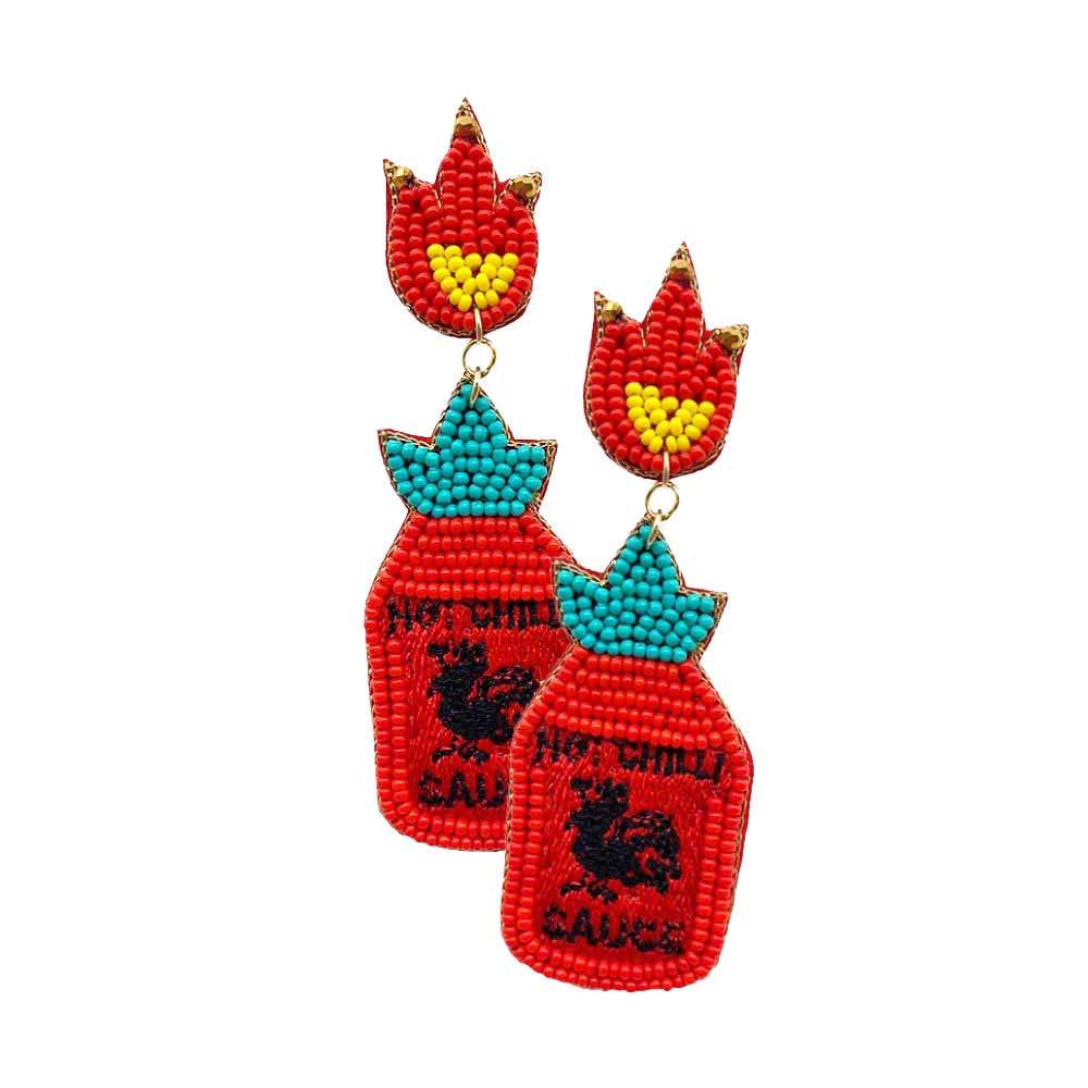 Felt Back Seed Beaded Hot Chilli Sauce Dangle Earrings - Madeline Love - Flyclothing LLC
