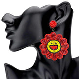 Felt Back Seed Beaded Smile Flower Dangle Earrings - Madeline Love - Flyclothing LLC