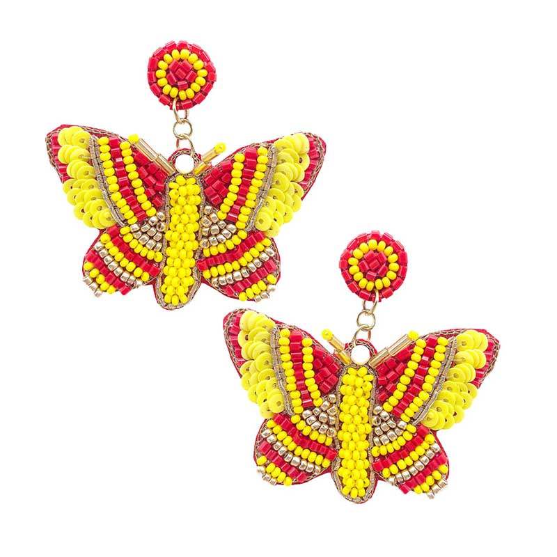 Felt Back Sequin Multi Beaded Butterfly Dangle Earrings - Madeline Love - Flyclothing LLC