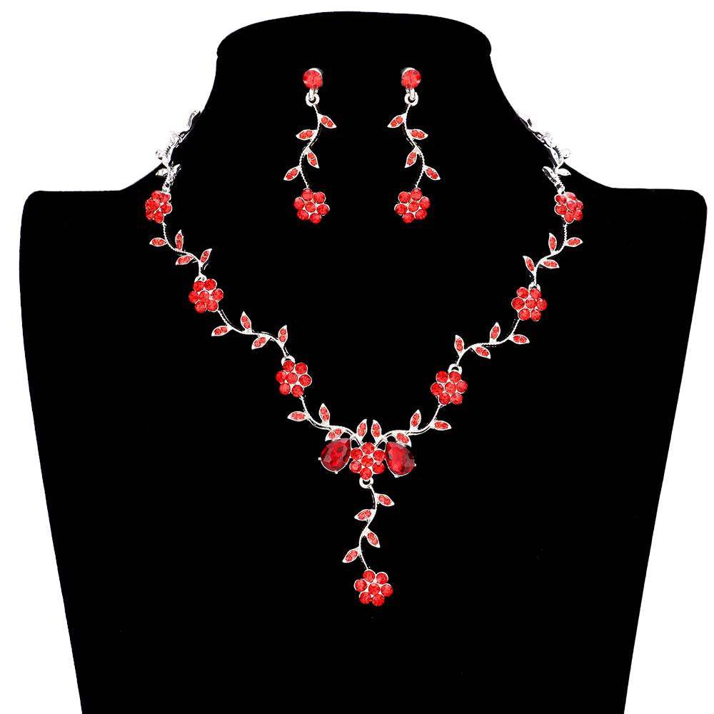Flower Leaf Cluster Vine Rhinestone Necklace - Madeline Love - Flyclothing LLC