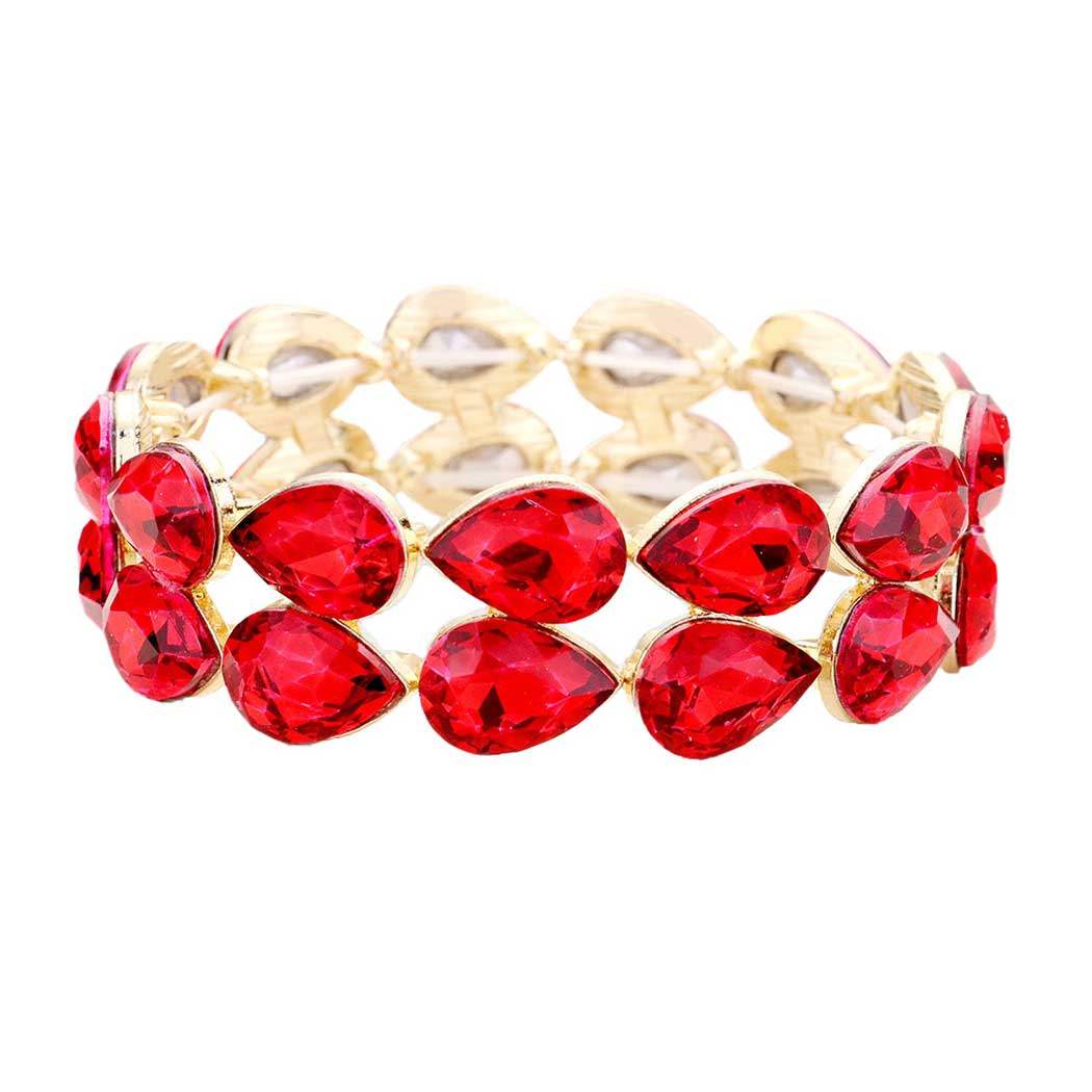 Glass Crystal Teardrop Stretch Evening Bracelet - Madeline Love - Flyclothing LLC