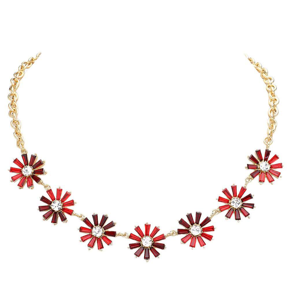 Glass Stone Embellished Flower Cluster Link Necklace - Madeline Love - Flyclothing LLC