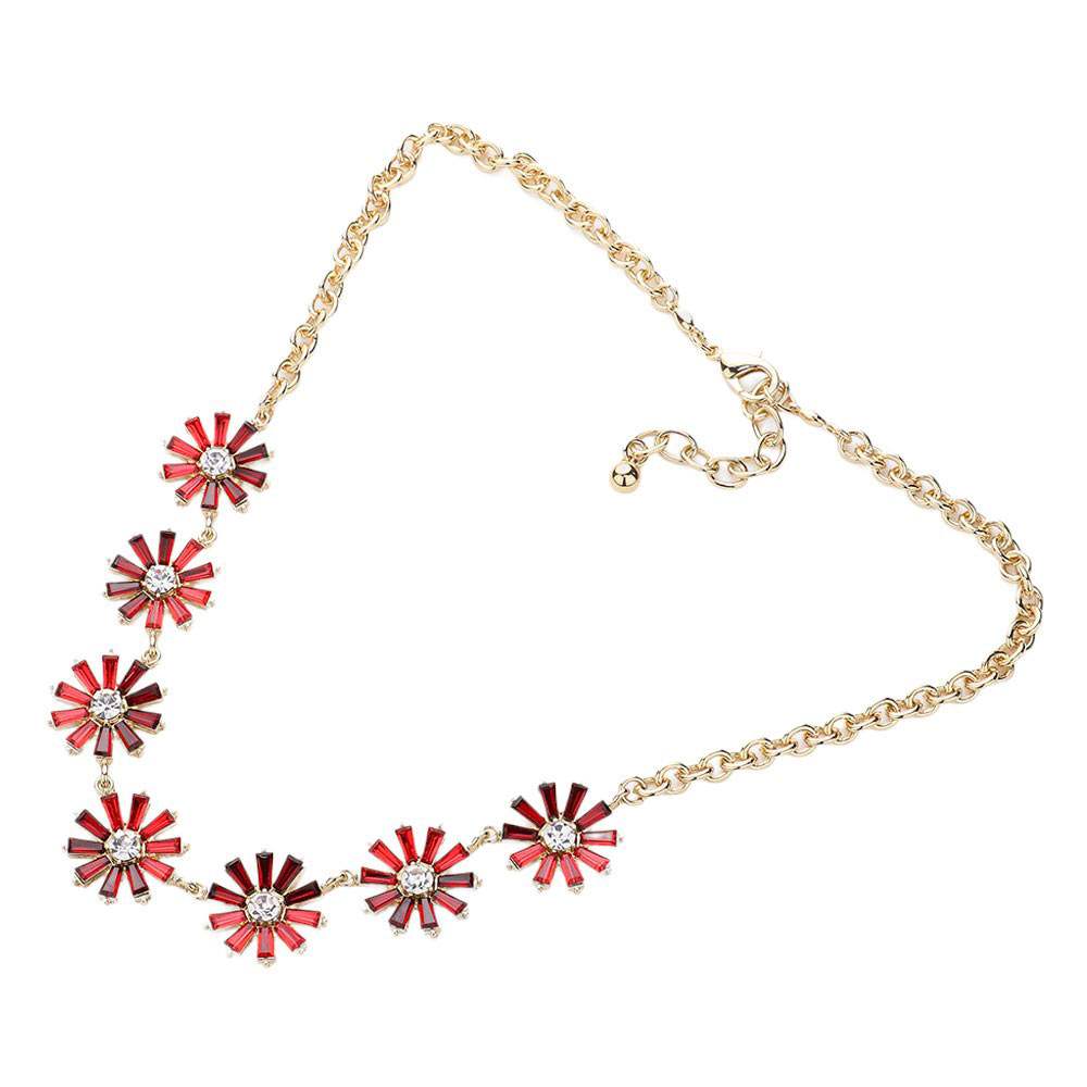 Glass Stone Embellished Flower Cluster Link Necklace - Madeline Love - Flyclothing LLC