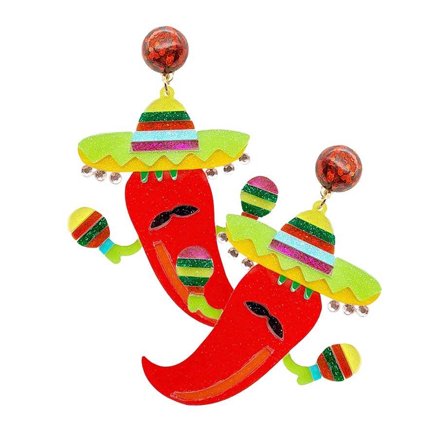Glittered Resin Chili Pepper Dangle Earrings - Madeline Love - Flyclothing LLC