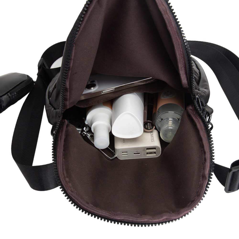 Glossy Puffer Half Moon Crossbody Bag - Madeline Love - Flyclothing LLC