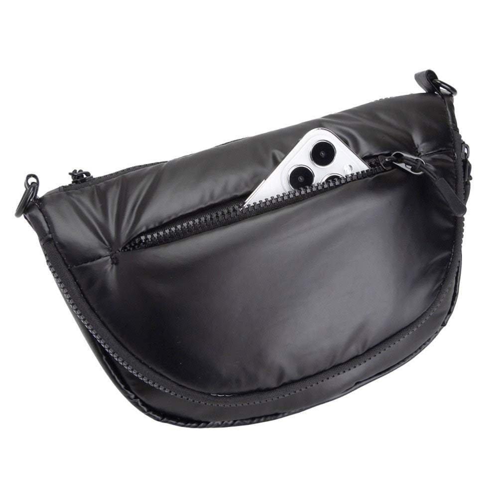 Glossy Puffer Half Moon Crossbody Bag - Madeline Love - Flyclothing LLC
