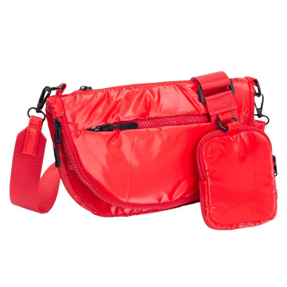 Glossy Puffer Half Moon Crossbody Bag - Madeline Love - Flyclothing LLC