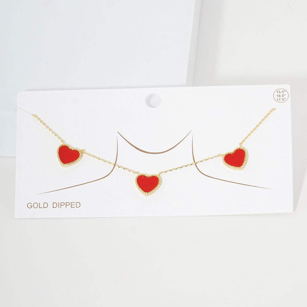 Gold Dipped Triple Heart Pendant Necklace - Madeline Love - Flyclothing LLC