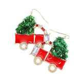 Enamel Stone Embellished Christmas Cart Dangle Earrings - Madeline Love - Flyclothing LLC
