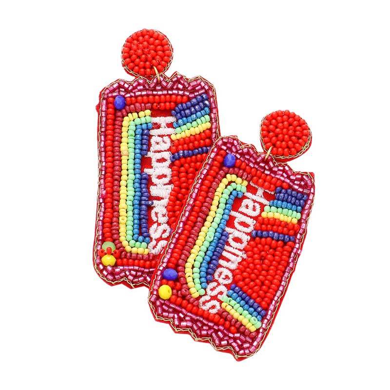 Happiness Message Felt Back Seed Beaded Candy Earrings - Madeline Love - Flyclothing LLC