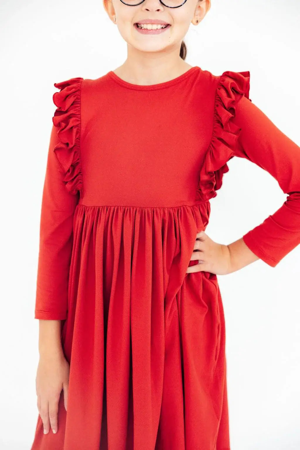 Red L/S Ruffle Twirl Dress - Mila & Rose ® - Flyclothing LLC