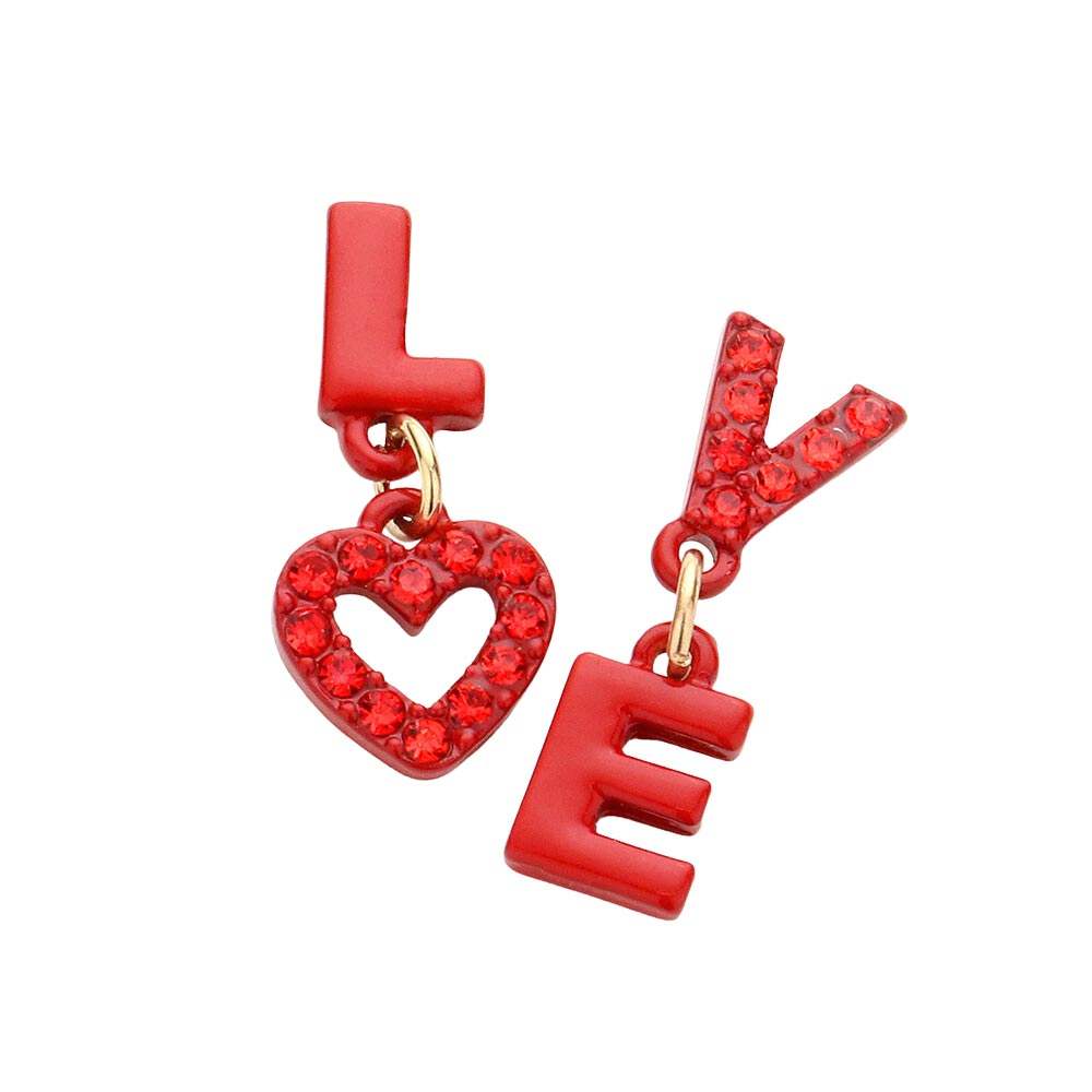 LOVE Rhinestone Message Mismatched Dangle Earrings - Madeline Love - Flyclothing LLC