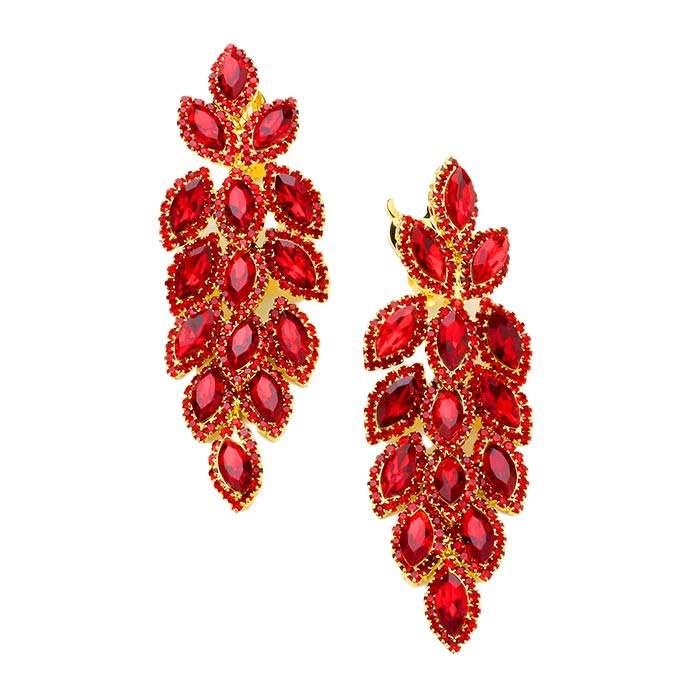 Marquise Crystal Oval Cluster Vine Clip On Earrings - Madeline Love - Flyclothing LLC