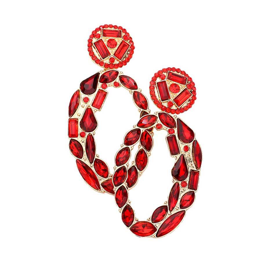 Marquise Round Rectangular Stone Cluster Evening Earrings - Madeline Love - Flyclothing LLC