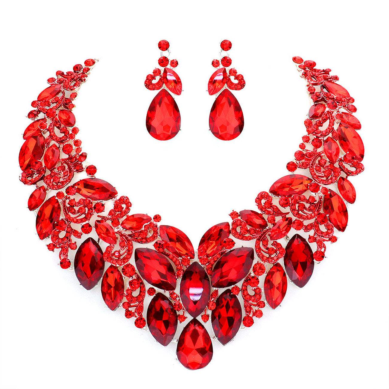 Marquise Stone Cluster Accented Evening Necklace - Madeline Love - Flyclothing LLC