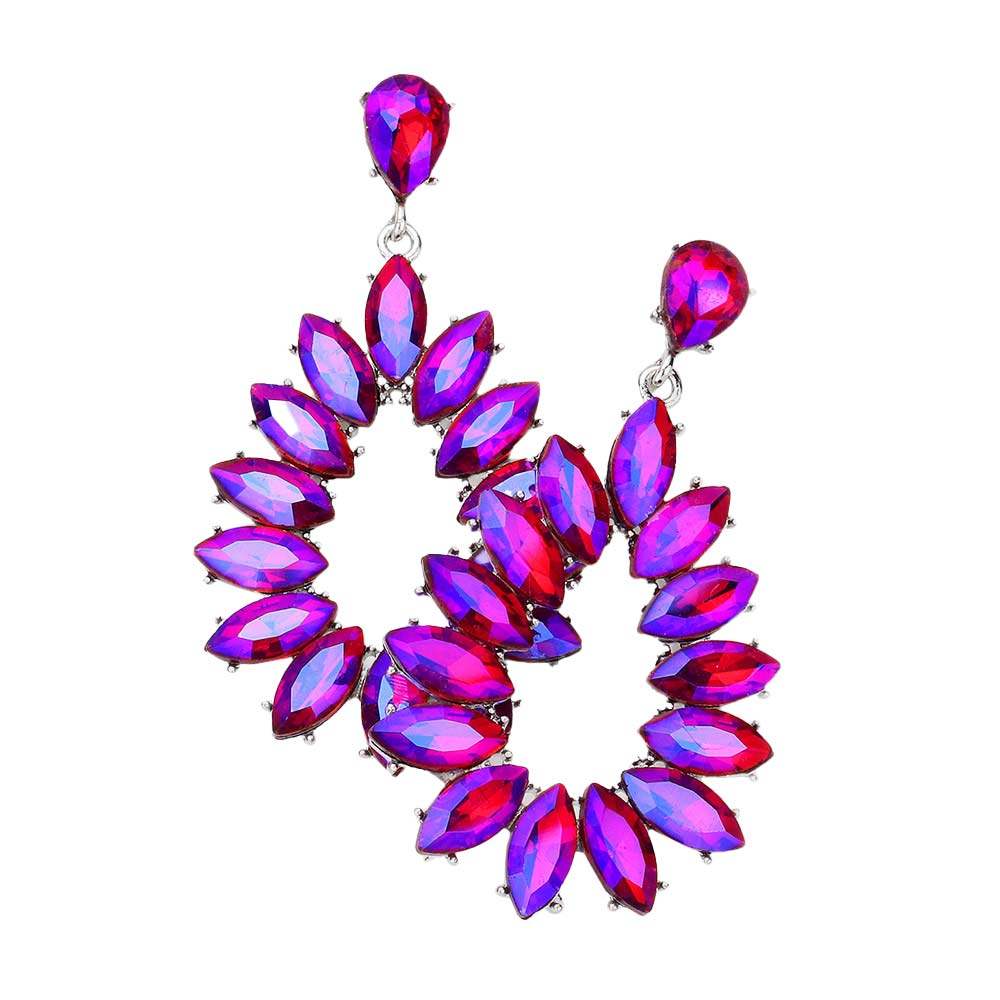 Marquise Stone Cluster Open Teardrop Dangle Evening Earring - Madeline Love - Flyclothing LLC