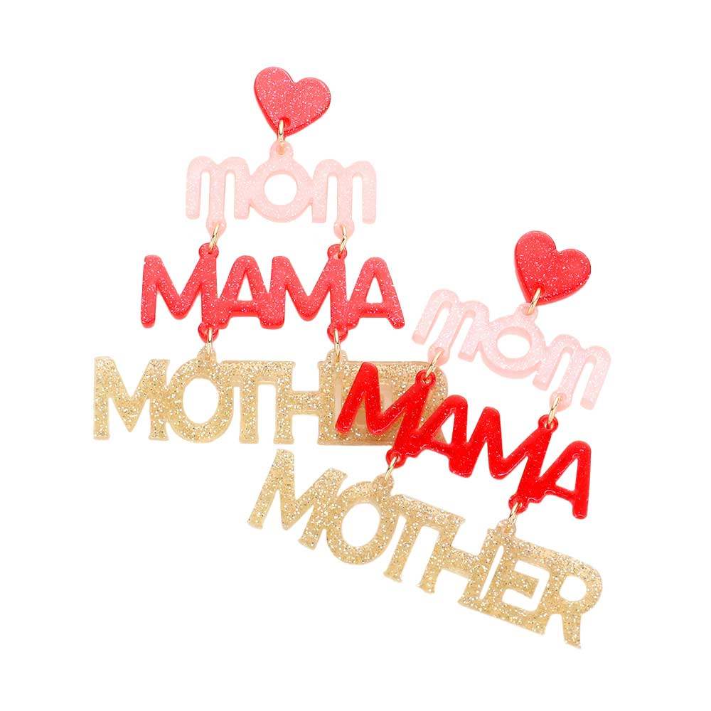 Mom Mama Mother Glittered Resin Heart Message Earrings - Madeline Love - Flyclothing LLC