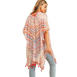 Multi Dash Pattern Tassel Cover Up Kimono Poncho - Madeline Love - Flyclothing LLC