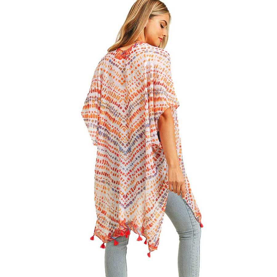 Multi Dash Pattern Tassel Cover Up Kimono Poncho - Madeline Love - Flyclothing LLC