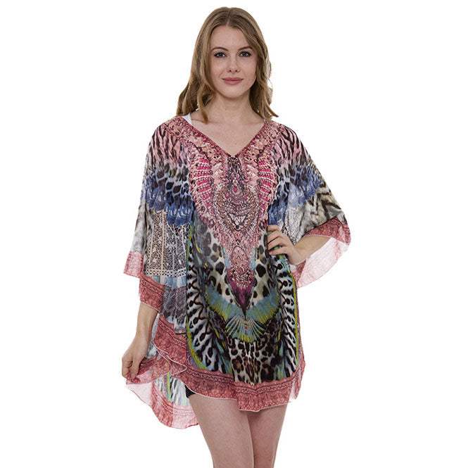 Mixed Print Cover Up Poncho - Madeline Love - Flyclothing LLC