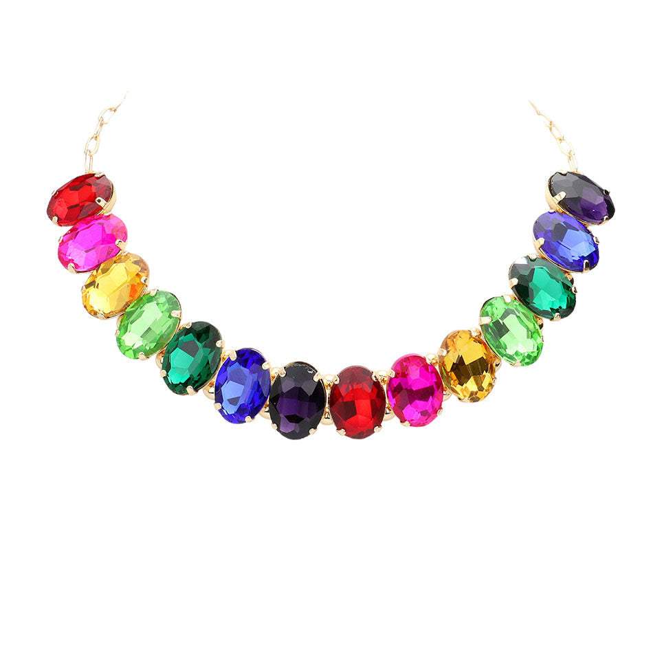 Oval Stone Evening Necklace - Madeline Love - Flyclothing LLC
