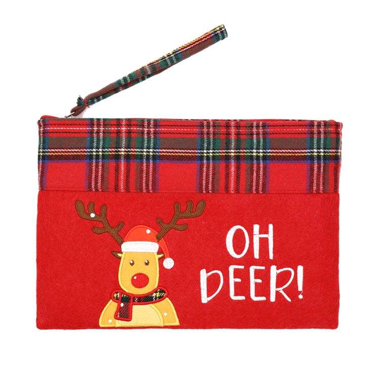 Oh Deer Letter Reindeer Christmas Pouch Bag - Madeline Love - Flyclothing LLC