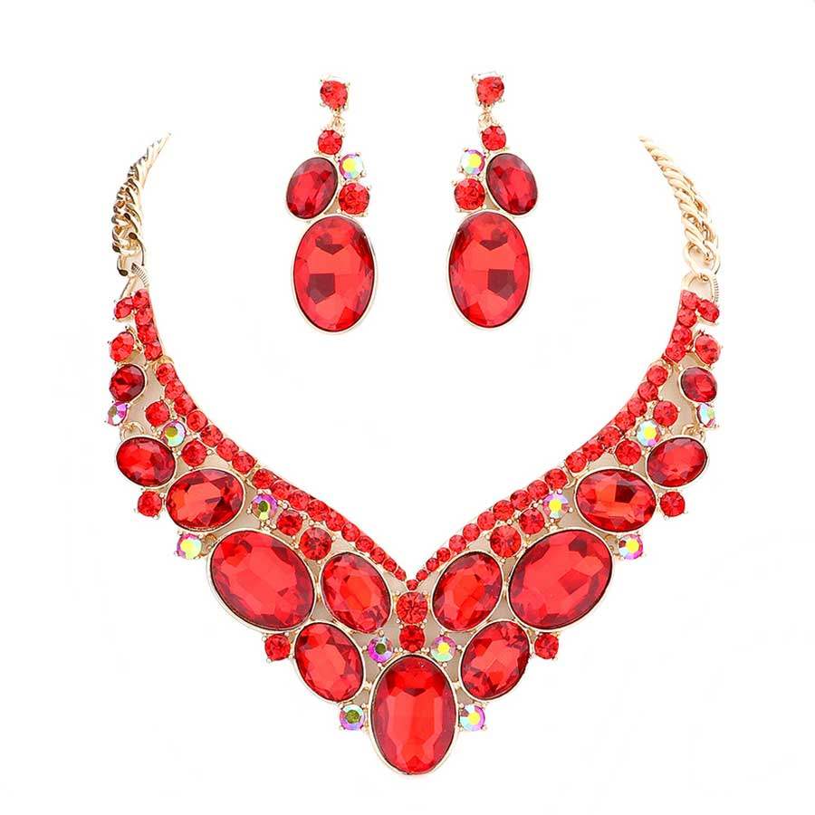 Oval Glass Crystal Evening Necklace - Madeline Love - Flyclothing LLC