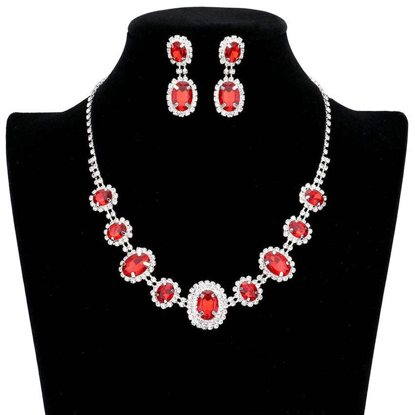 Oval Stone Accented Rhinestone Trimmed Necklace - Madeline Love - Flyclothing LLC