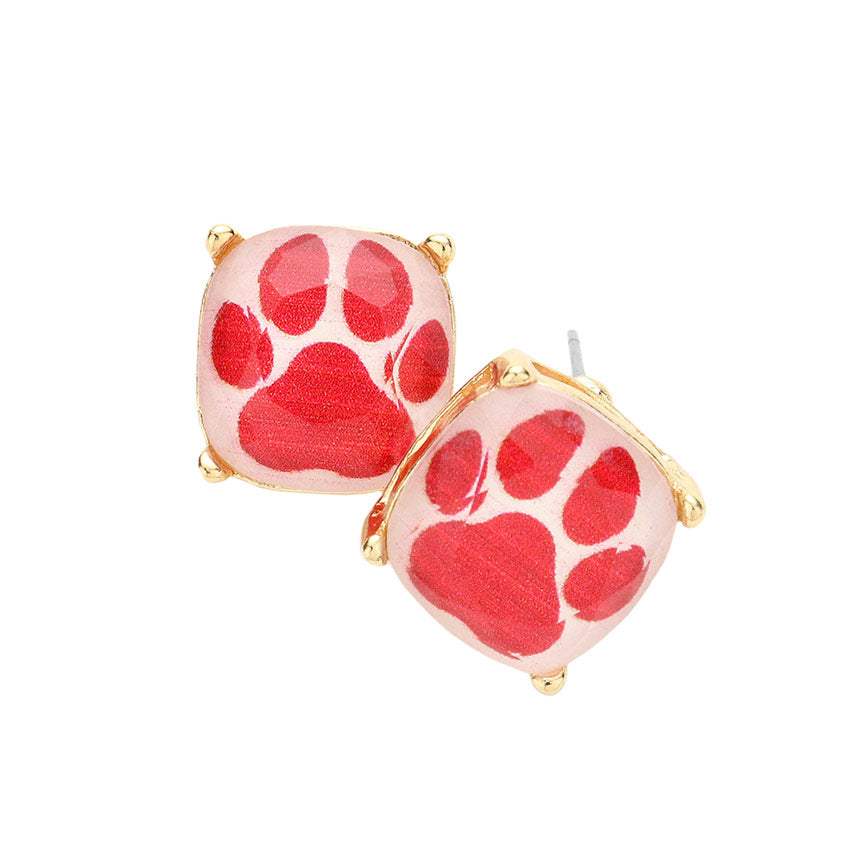 Paw Accented Square Stud Earrings - Madeline Love - Flyclothing LLC
