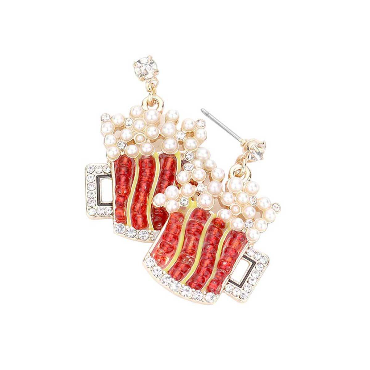 Pearl Beaded Metal Beer Dangle Earrings - Madeline Love - Flyclothing LLC