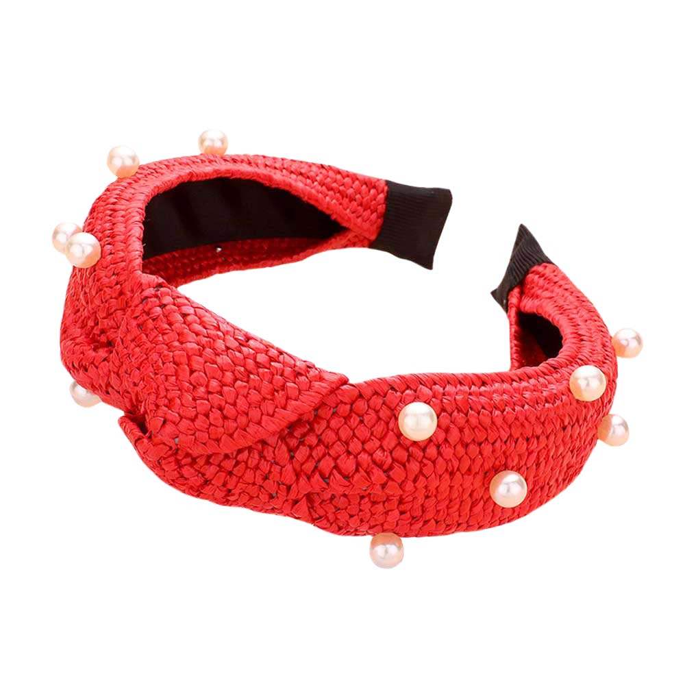 Pearl Embellished Straw Knot Burnout Headband - Madeline Love - Flyclothing LLC