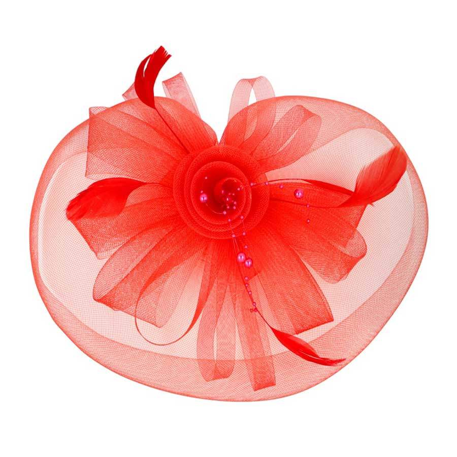 Pearl Feather Mesh Flower Fascinator Headband - Madeline Love - Flyclothing LLC