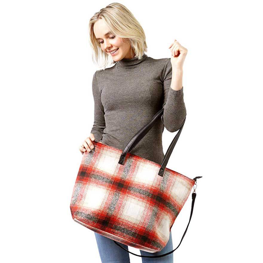 Plaid Check Weekend Tote Bag - Madeline Love - Flyclothing LLC