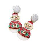 Pom Pom Resin Christmas Snowman Dangle Earrings - Madeline Love - Flyclothing LLC