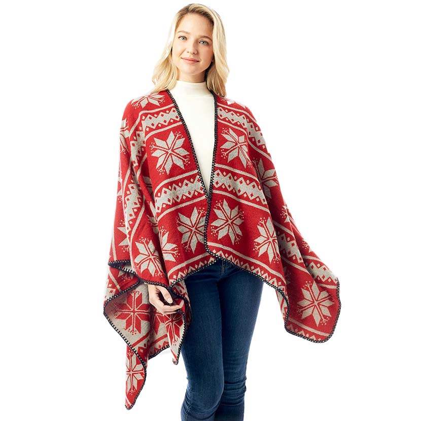 Reversible Snowflake Pattern Ruana - Madeline Love - Flyclothing LLC