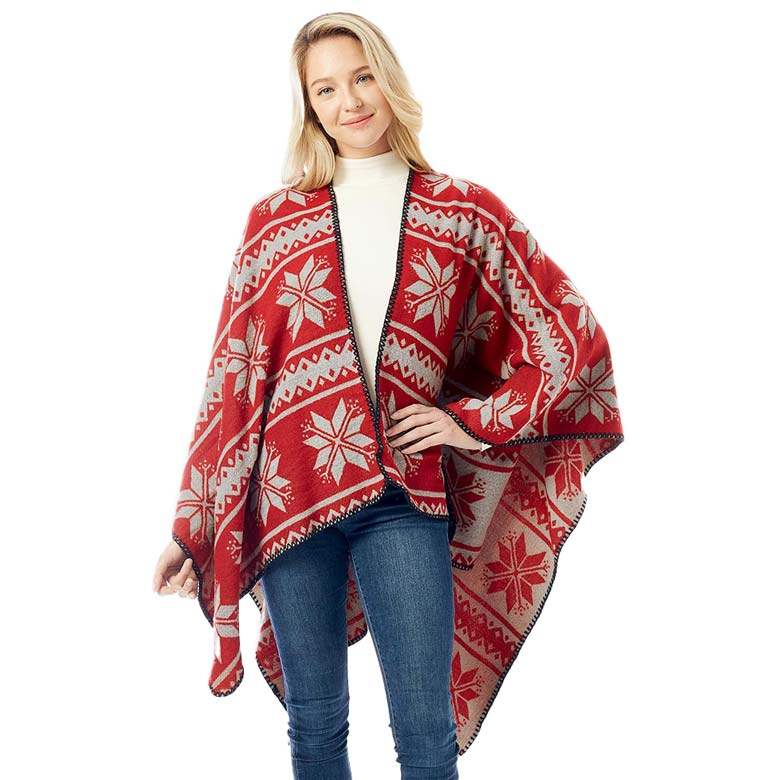 Reversible Snowflake Pattern Ruana - Madeline Love - Flyclothing LLC