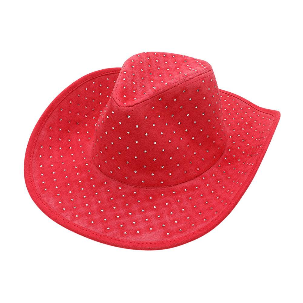 Rhinestone Embellished Faux Suede Western Cowboy Fedora Hat - Madeline Love - Flyclothing LLC