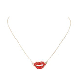 Rhinestone Embellished Lips Pendant Necklace - Madeline Love - Flyclothing LLC