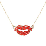 Rhinestone Embellished Lips Pendant Necklace - Madeline Love - Flyclothing LLC