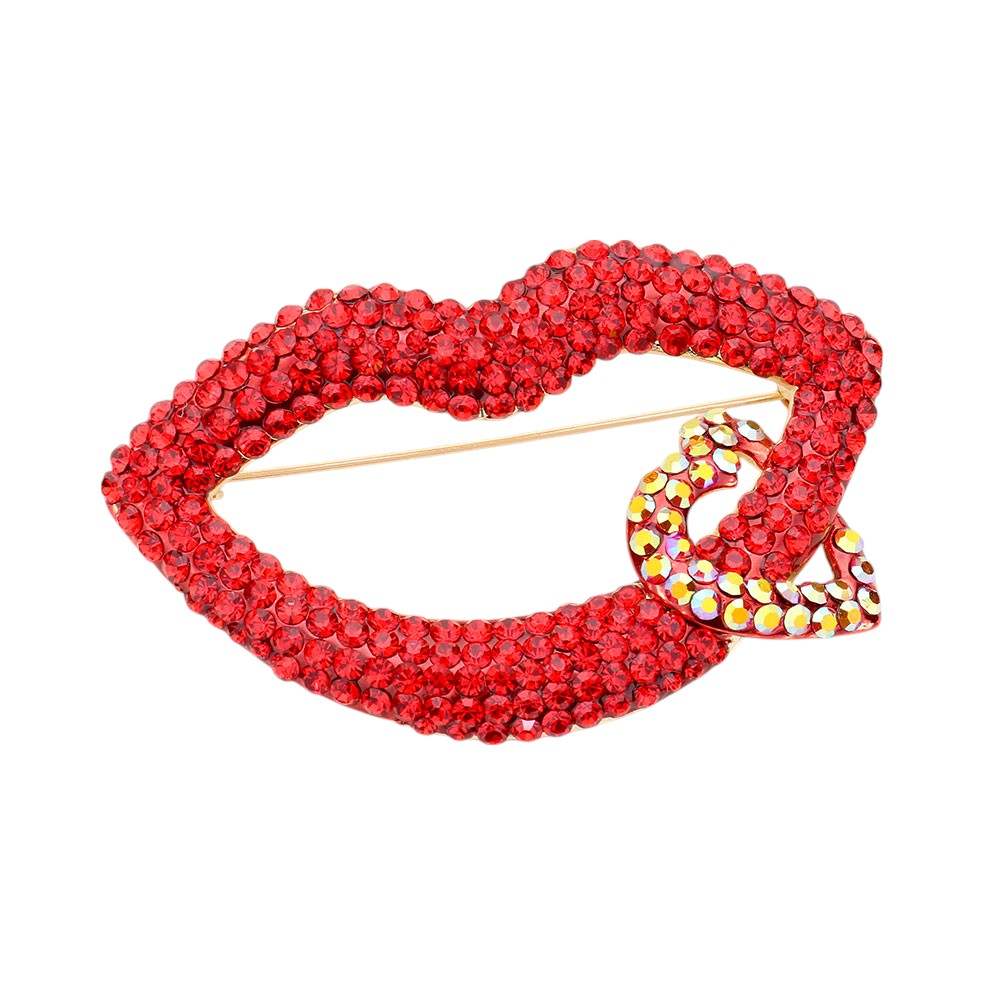 Rhinestone Lip Heart Pin Brooch - Madeline Love - Flyclothing LLC