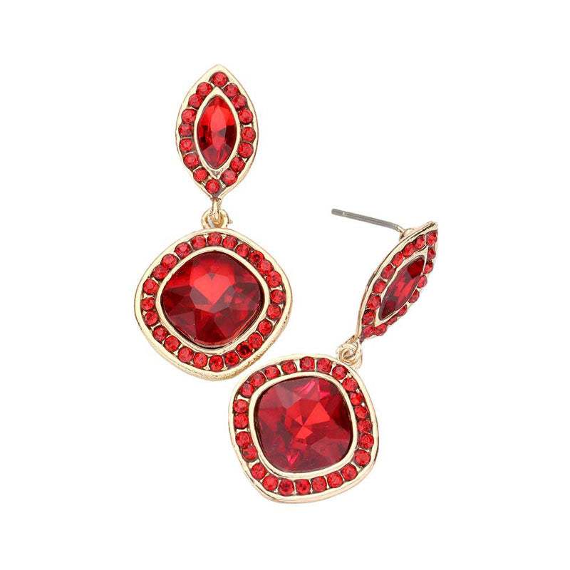 Rhinestone Marquise Square Stone Dangle Evening Earrings - Madeline Love - Flyclothing LLC