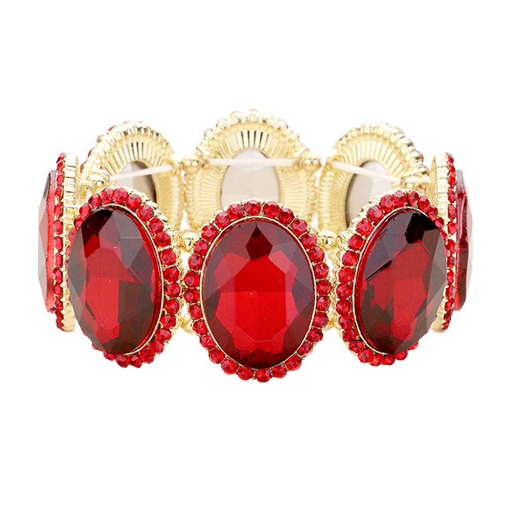 Rhinestone Trim Oval Crystal Stretch Evening Bracelet - Madeline Love - Flyclothing LLC