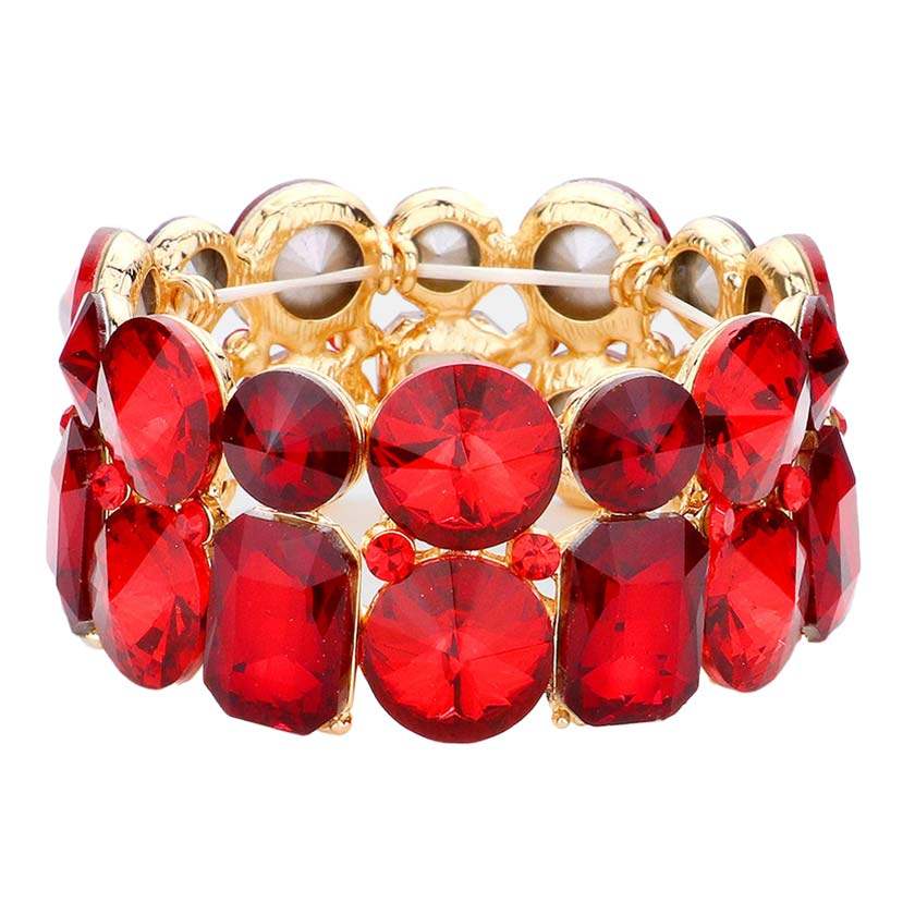 Round Emerald Cut Stone Stretch Evening Bracelet - Madeline Love - Flyclothing LLC