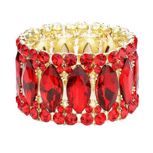Round Marquise Stone Cluster Stretch Evening Bracelet - Madeline Love - Flyclothing LLC